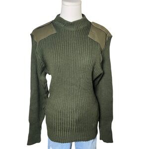 Military Wool Commando Sweater Olive Ribbed Epaulettes Tactical Men 42